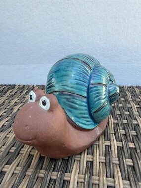 Ceramic Snail Garden Decor Planter Figurine Blue Green Glaze Outdoor